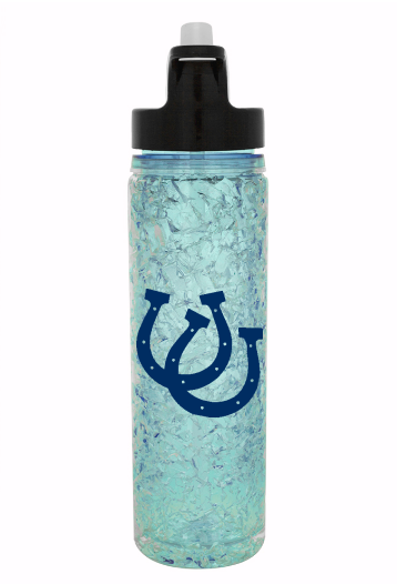 Water bottle with horseshoe decal.