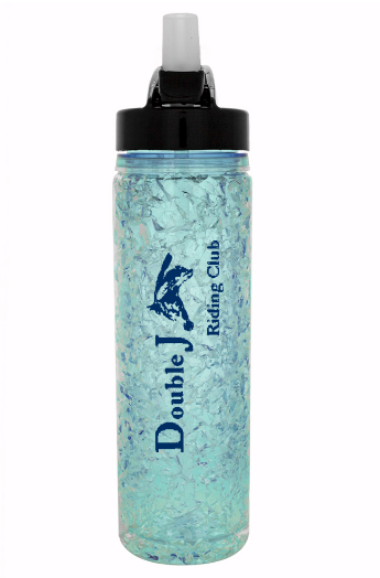 Double J Riding Club branded water bottle.